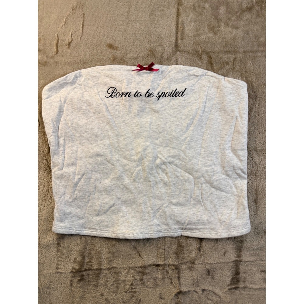 Y2K Garage Heather Grey Born To Be Spoiled Tube Top Coquette Feminine Girly Cute